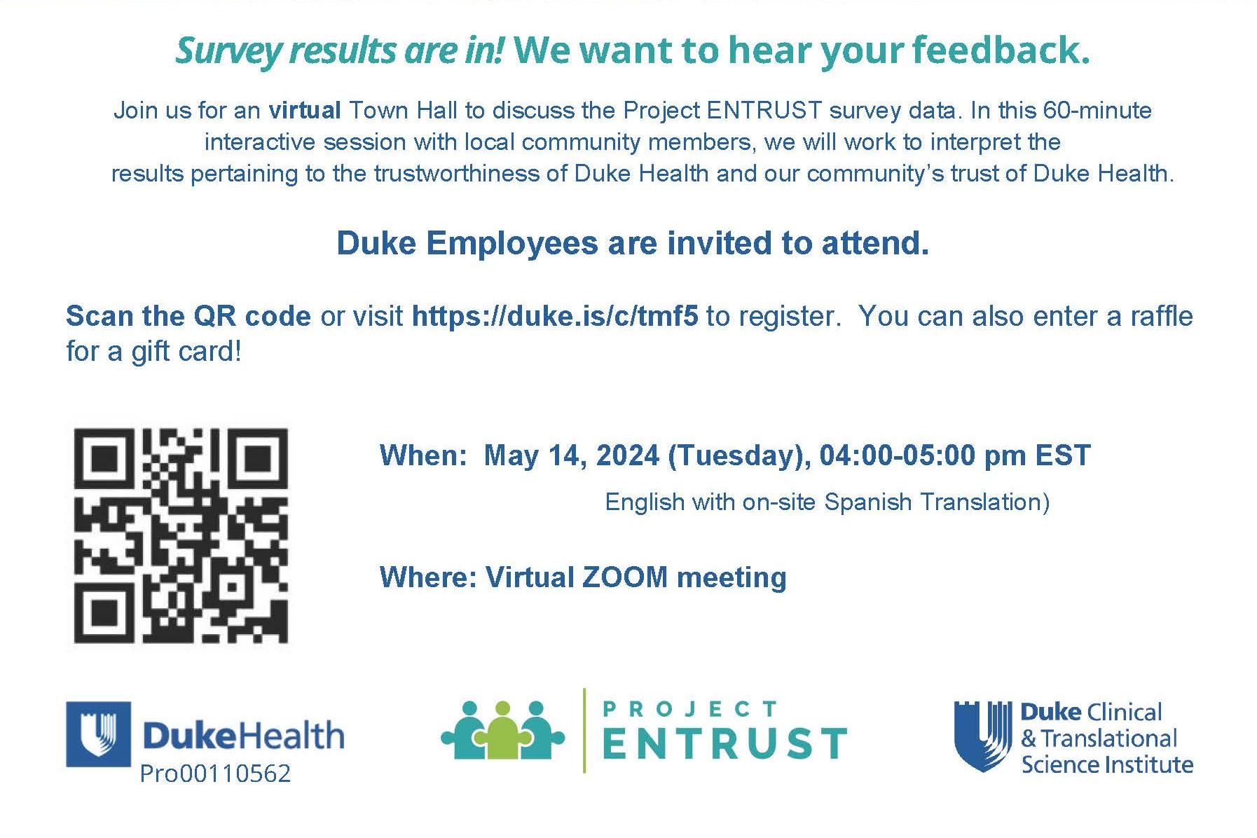 Project ENTRUST Virtual Townhall with Duke Employees